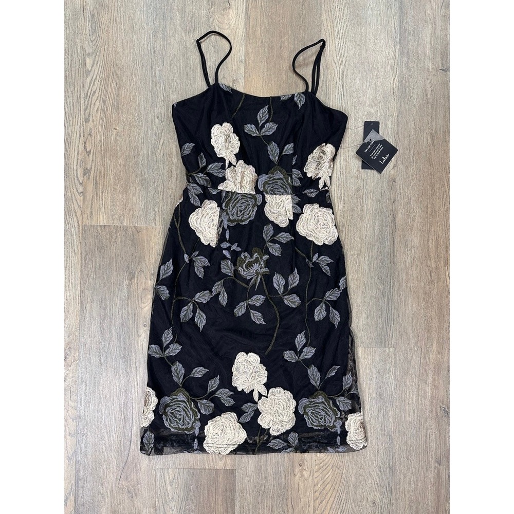 Lulus Black Floral Embroidered Mesh Cocktail Dress Small NWT Romantic Whimsical